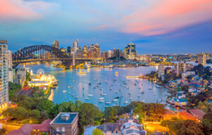 Downtown Sydney skyline in Australia at twilight